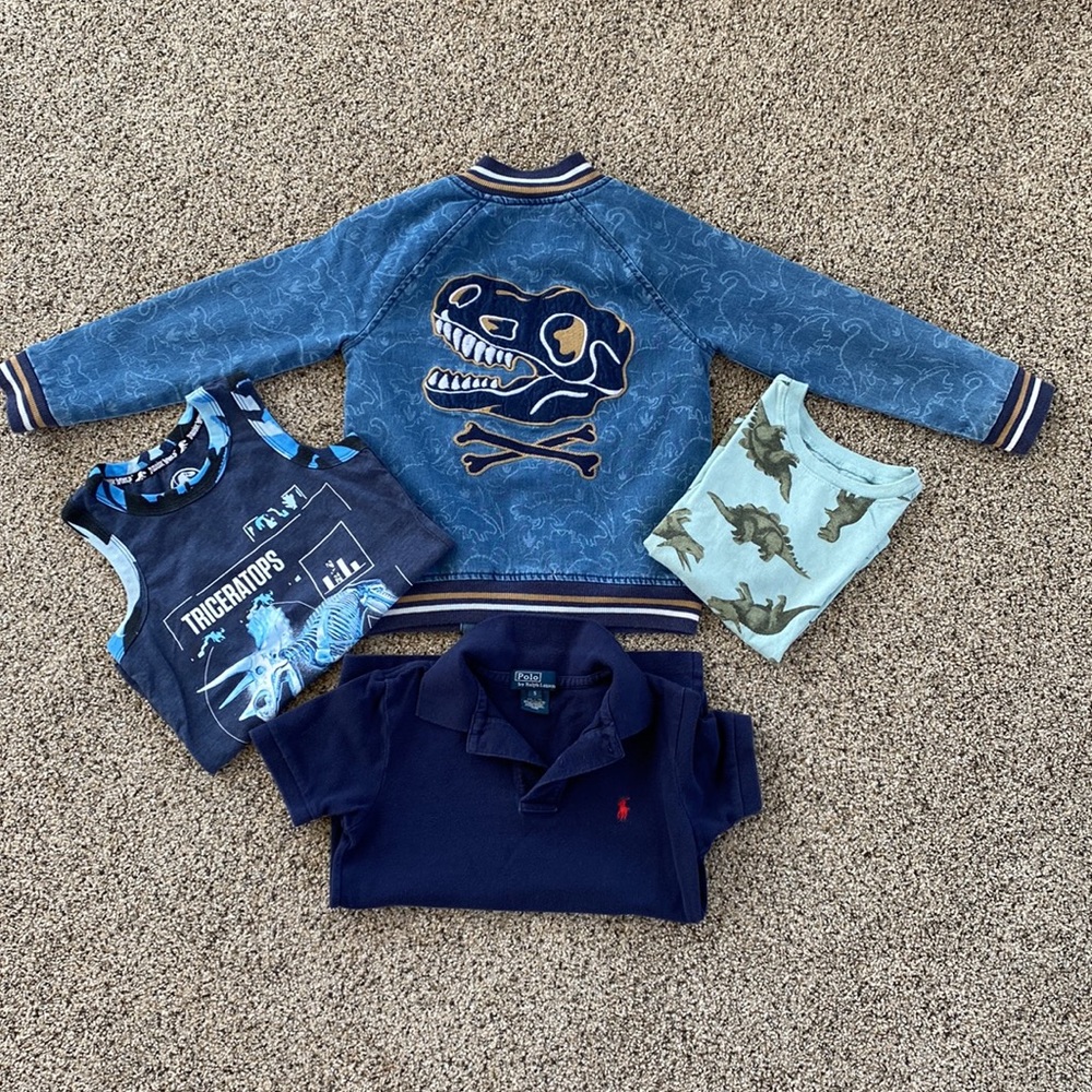 Lot- Dinosaur shirts and jean jacket. Navy Polo Polo